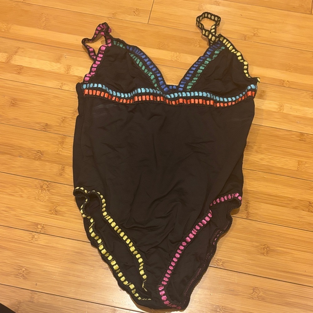 La Blanca Black One Piece with Colorful Trim